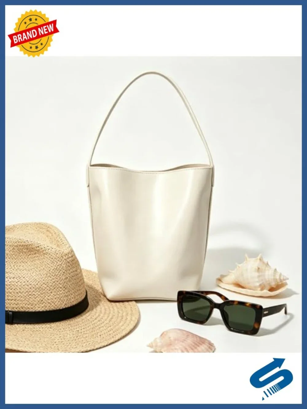 Women's Glossy PU Leather Bucket Bag Small Tote Handbag with Magnetic Snap &